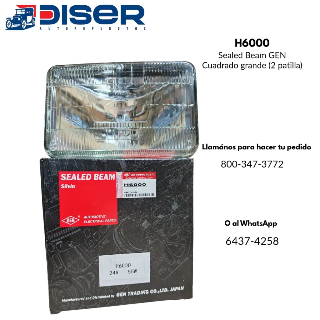 [H6000] SEALED BEAM GEN 24V. 55W / CUADRADO GRANDE, 2 PATILLAS (HALOGENO)