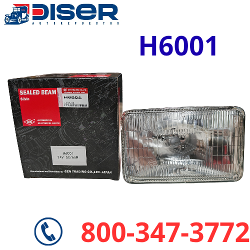 [H6001] SEALED BEAM GEN 24V. 50/65W / CUADRADO GRANDE, 3 PATILLAS (HALOGENO)