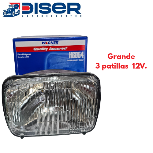 [H6054] SEALED BEAM  WAGNER 12V. / CUADRADO GRANDE,  3 PATILLAS (HALOGENO)
