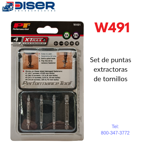 [W491] SET DE PUNTAS EXTRACTORAS DE TORNILLOS / 4 PZS