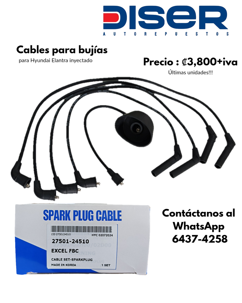 [27501-24B10] JUEGO DE CABLES PARA BUJIAS (M4-28780) / HY.EXCEL 1.5L, ELANT(INYEC