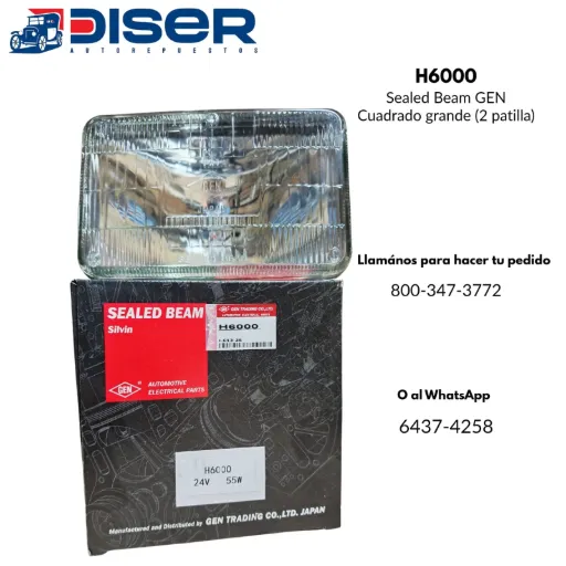 SEALED BEAM GEN 24V. 55W / CUADRADO GRANDE, 2 PATILLAS (HALOGENO)