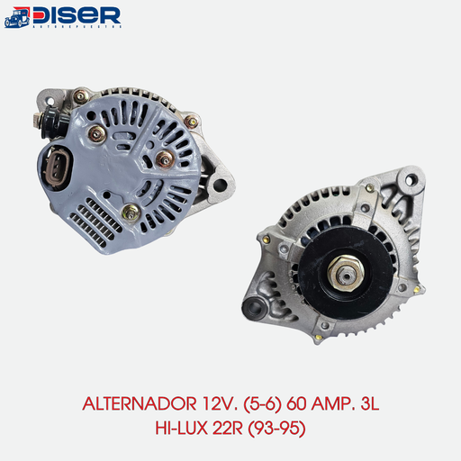 ALTERNADOR 12V. (5-6) 60 AMP ND 3L OVALADO / TOY. HILUX 22R (93-95) FAJA V