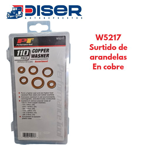 SURTIDO DE ARANDELAS DE COBRE 110 PCS / 1/4 - 5/16 - 3/8 - 7/16 - 1/2 - 5/8
